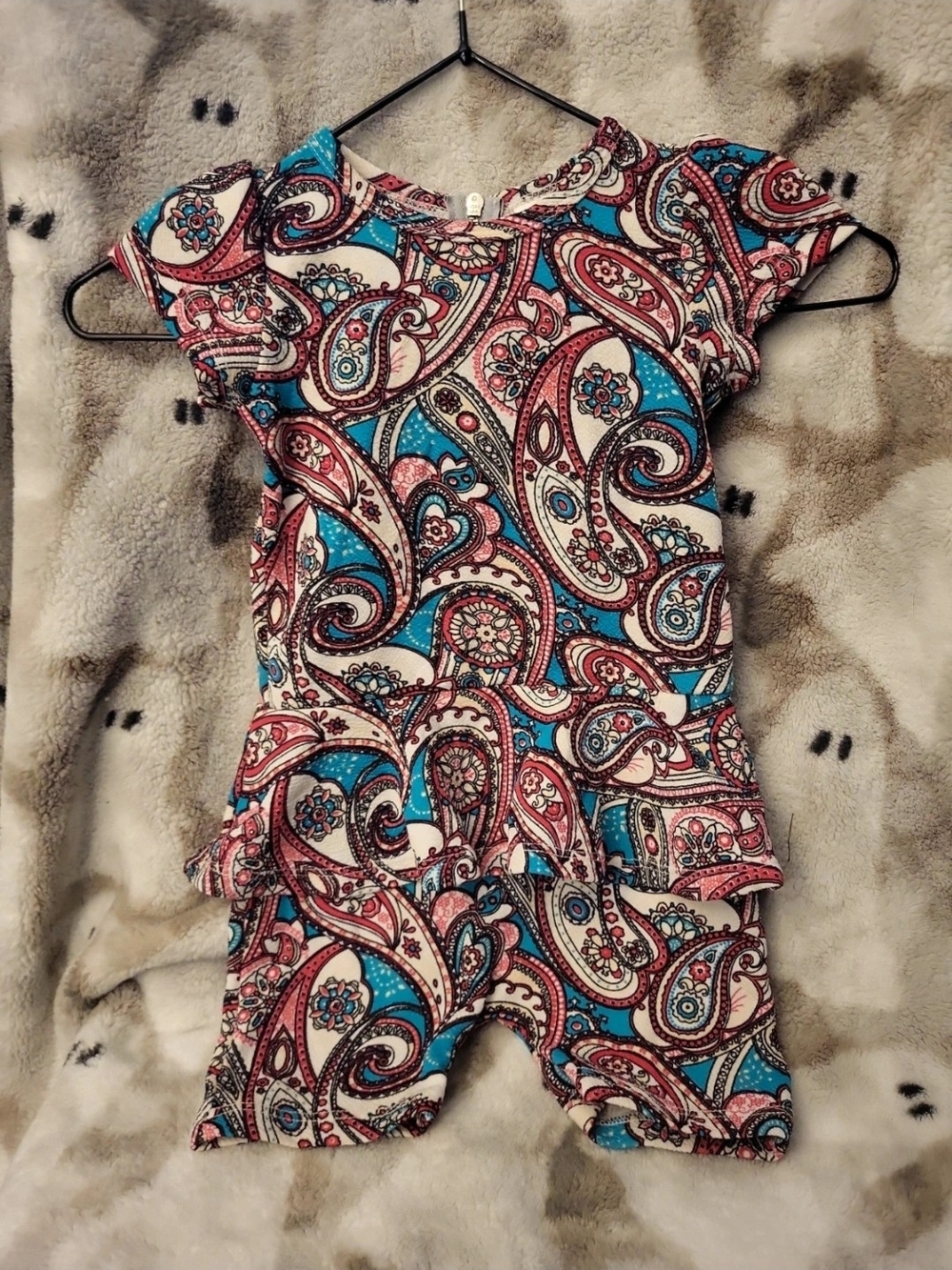 Dot Dot Smile Paisley One-Piece Romper in Blue, Pink & White